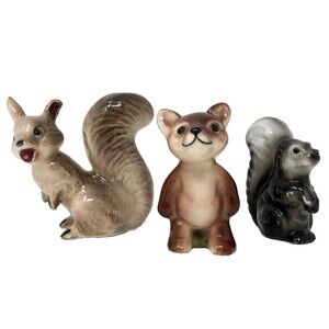 Vintage Japan Porcelain Anthropomorphic Bear Squirrel Skunk Figurines Lot of 3